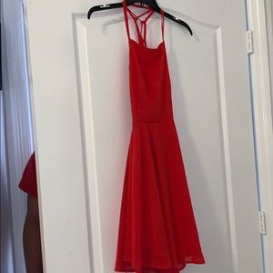 red crossed back lulus dress.